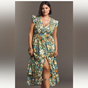 2X Anthropology Peregrine Dress Lemon Floral